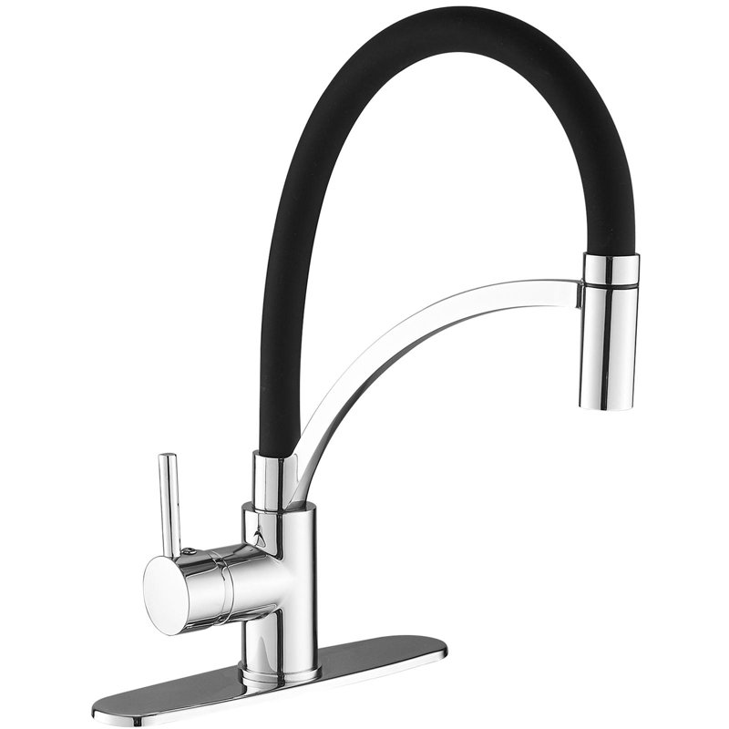 Robinet de cuisine monocommande à bec rétractable, Noir mat / Chrome poli