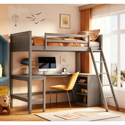 Twin Size Loft Bed With Desk And Bookshelves, Space-Saving Design For Study And Storage, Ideal For Growing Families