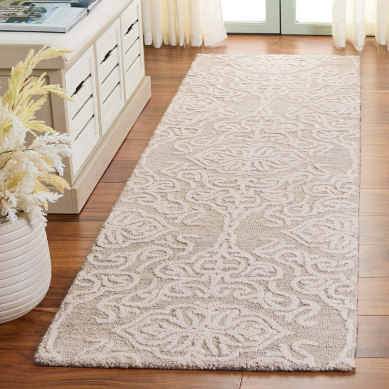 Davyan Hand Tufted Wool Damask Rug, Runner 2'3" x 8'