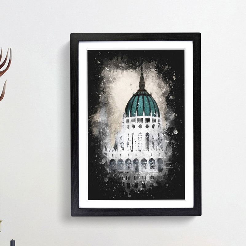 Parliament Building in Budapest - Picture Frame Graphic Art Print, 63cm H x 45cm W x 2cm D, Black Framed