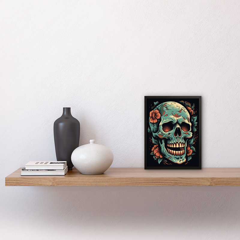 Photina Flowers Skull Old School USA Tattoo Ink Body Art Rockabilly Americana - Single Picture Frame Print