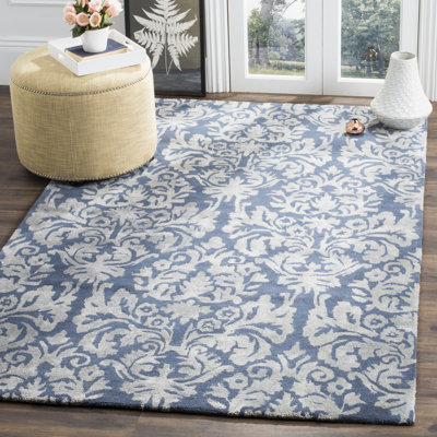 Domingues Hand Tufted Wool/Viscose/Cotton Rug in Navy/Gray