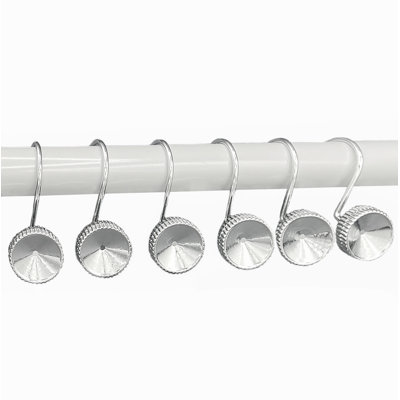 Ensemble de 12 pièces - Anneaux de rideaux de douche à boutons chromés en métal antirouille