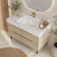 Meuble-lavabo moderne de 35,4 po avec lavabo sous comptoir, plateau en pierre frittée, bois massif multicouche imperméable, rangement à 4 tiroirs, autoportant / mural