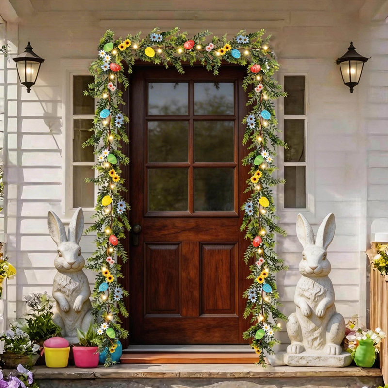 Guirlande d'oeufs de Pâques de 6,5 pi avec guirlande de cheminée printanière, pour décor de cheminée, de table ou de porte