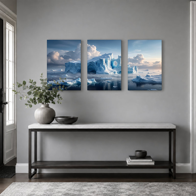 «Blue Iceberg In Misty Ocean Water Under Dramatic Clouds», ensemble de 3 toiles murales, 36"H x 24"W x 3pcs