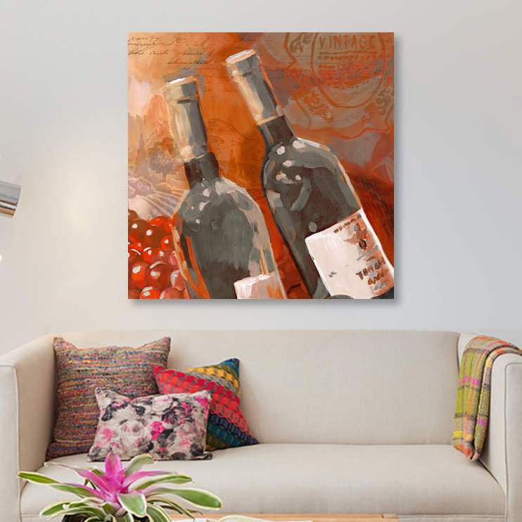 « red wine ii », reproduction d’impression sur toile, H 12 po x l 12 po x P 0,75 po, Pas de tapis, Toile tendue