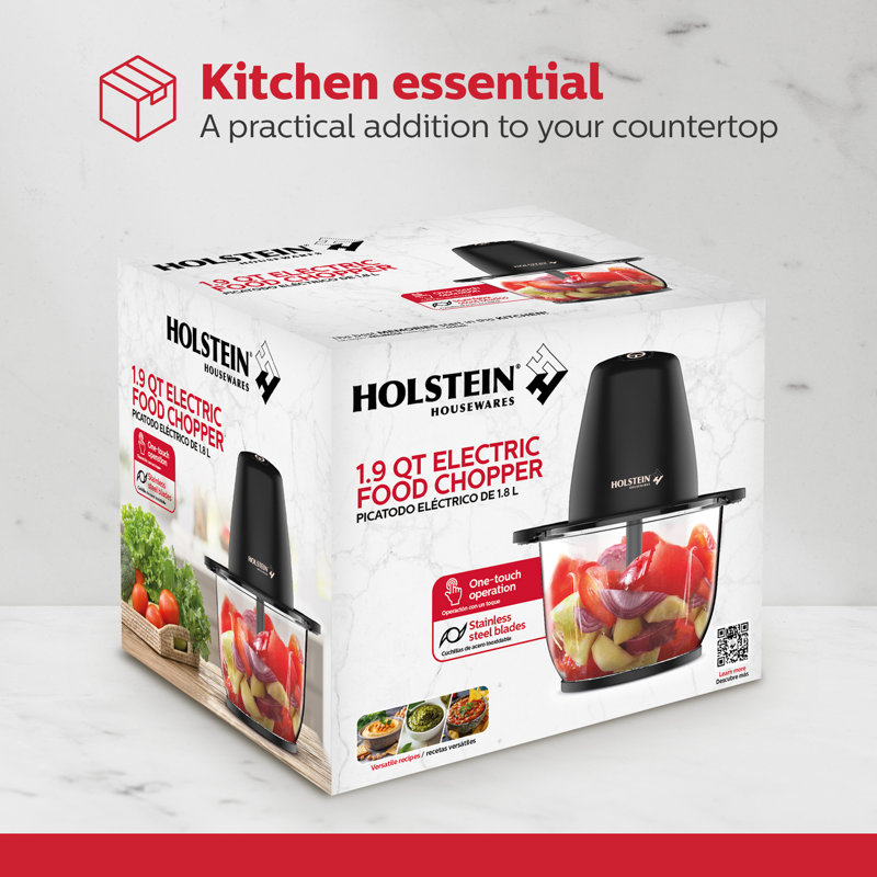 Holstein Housewares 1.9 Qt Electric Food Chopper Glass Bowl 8 Cup