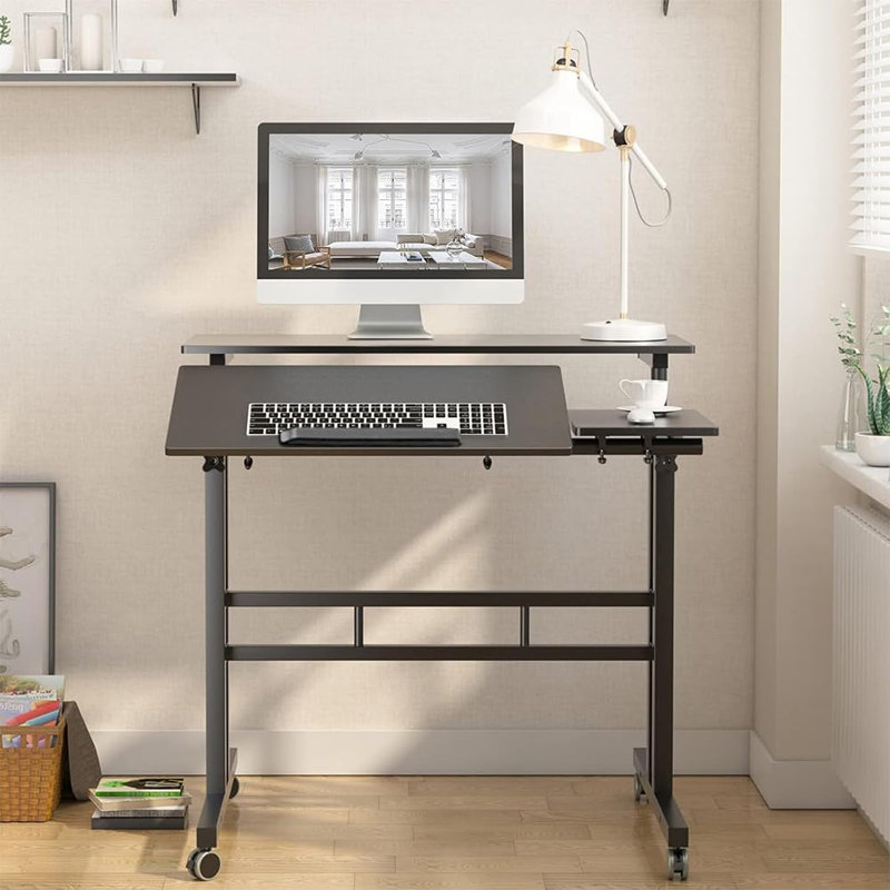 Adjustable Metal Base Computer Desk, Black