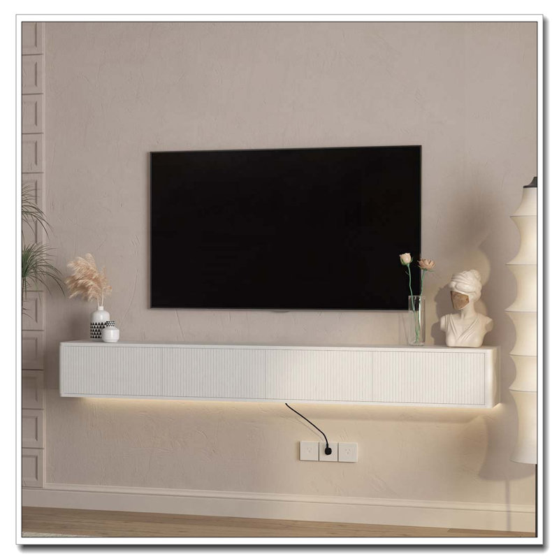 Meuble télé flottant fixé au mur avec 16 DEL de couleur, Blanc - 78,74