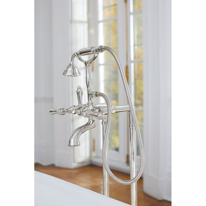 Acqui Floor Mount Tub Filler, Italian Brass, Metal Cross Handle