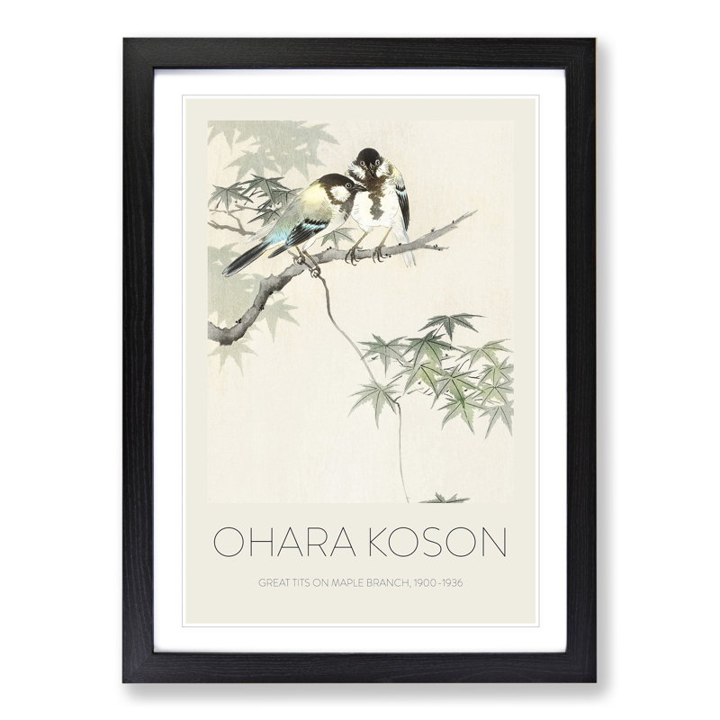 Great Tits In A Maple Tree by Ohara Koson - Single Picture Frame Print, 48cm H x 36cm W x 2cm D, Black Framed