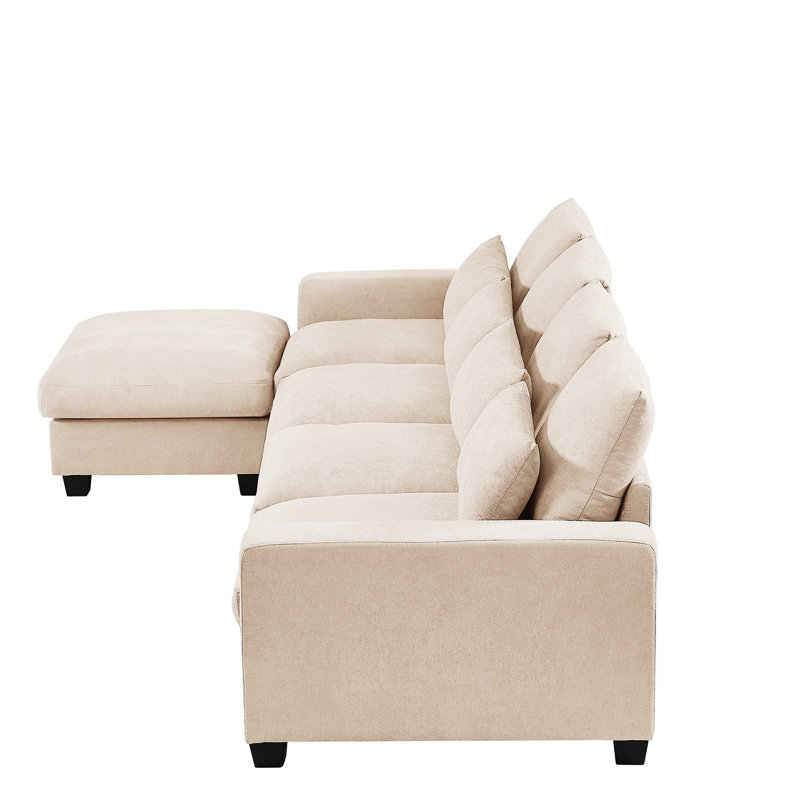 Superbe canapé modulaire en L avec méridienne réversible et assise confortable en chenille, Beige