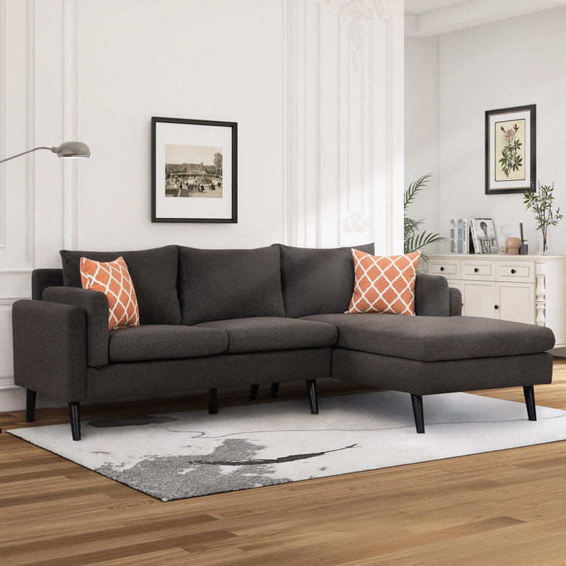 Canapé et méridienne modulaires faisant face à la droite de 84,65 po Jimeto, 100% lin noir brun