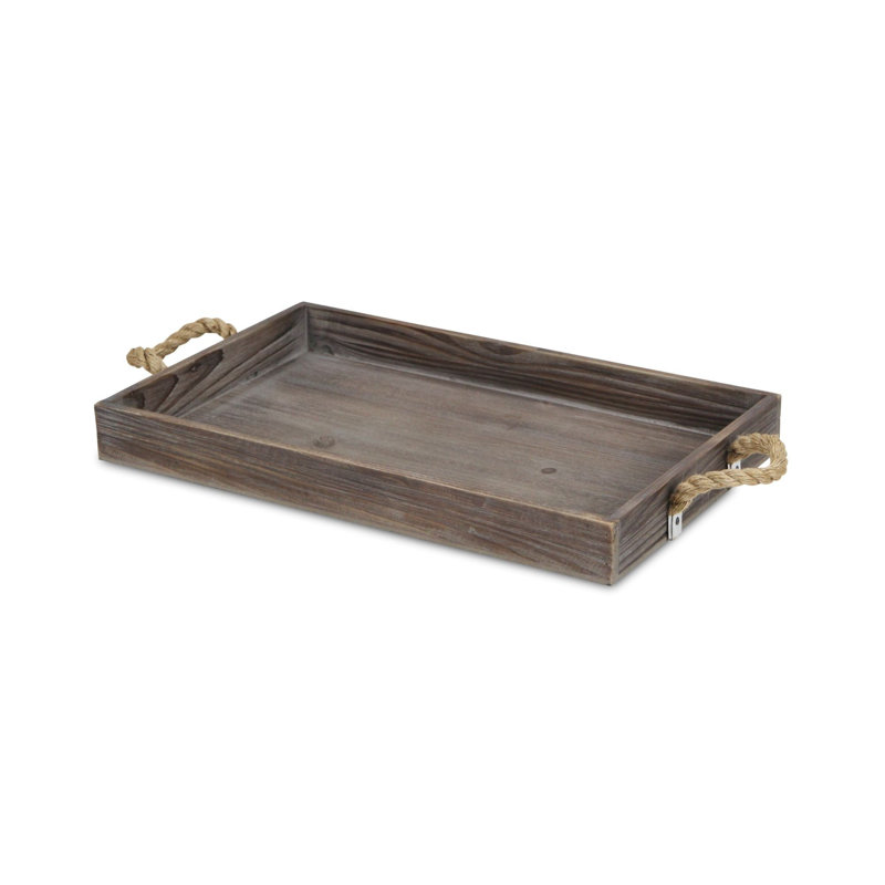Baltazar Wooden Tray with Rope Handles, Dark Brown