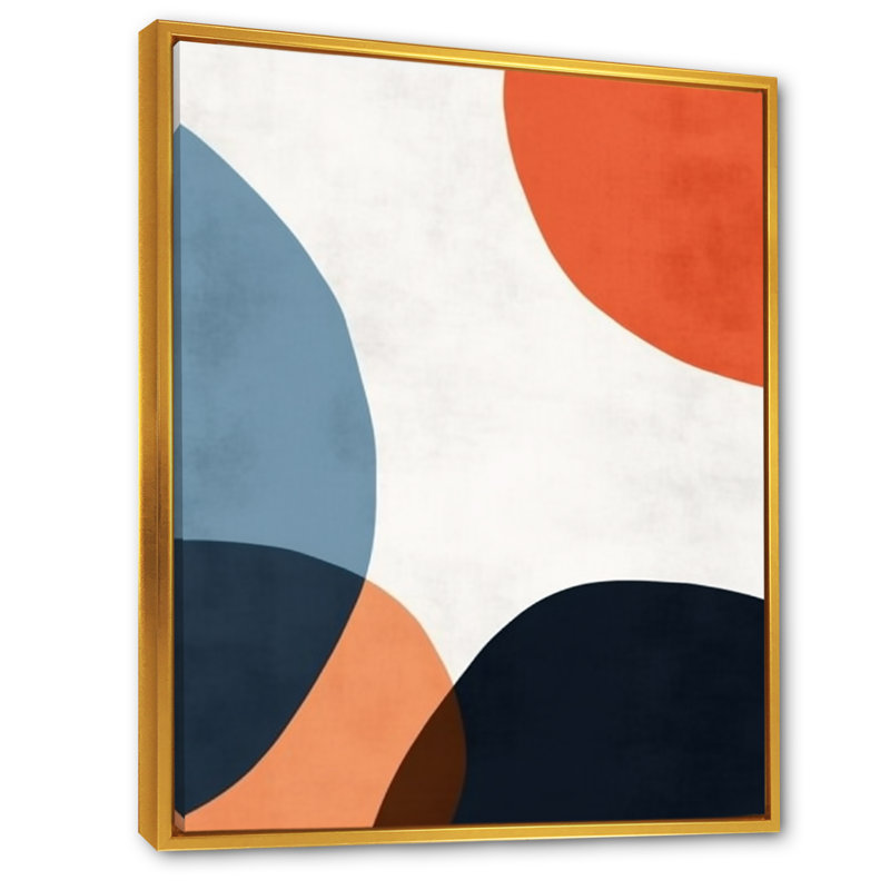 Motif boho bleu et orange minimal 2, Cadre flottant doré, H 40 po x l 30 po x P 1,5 po