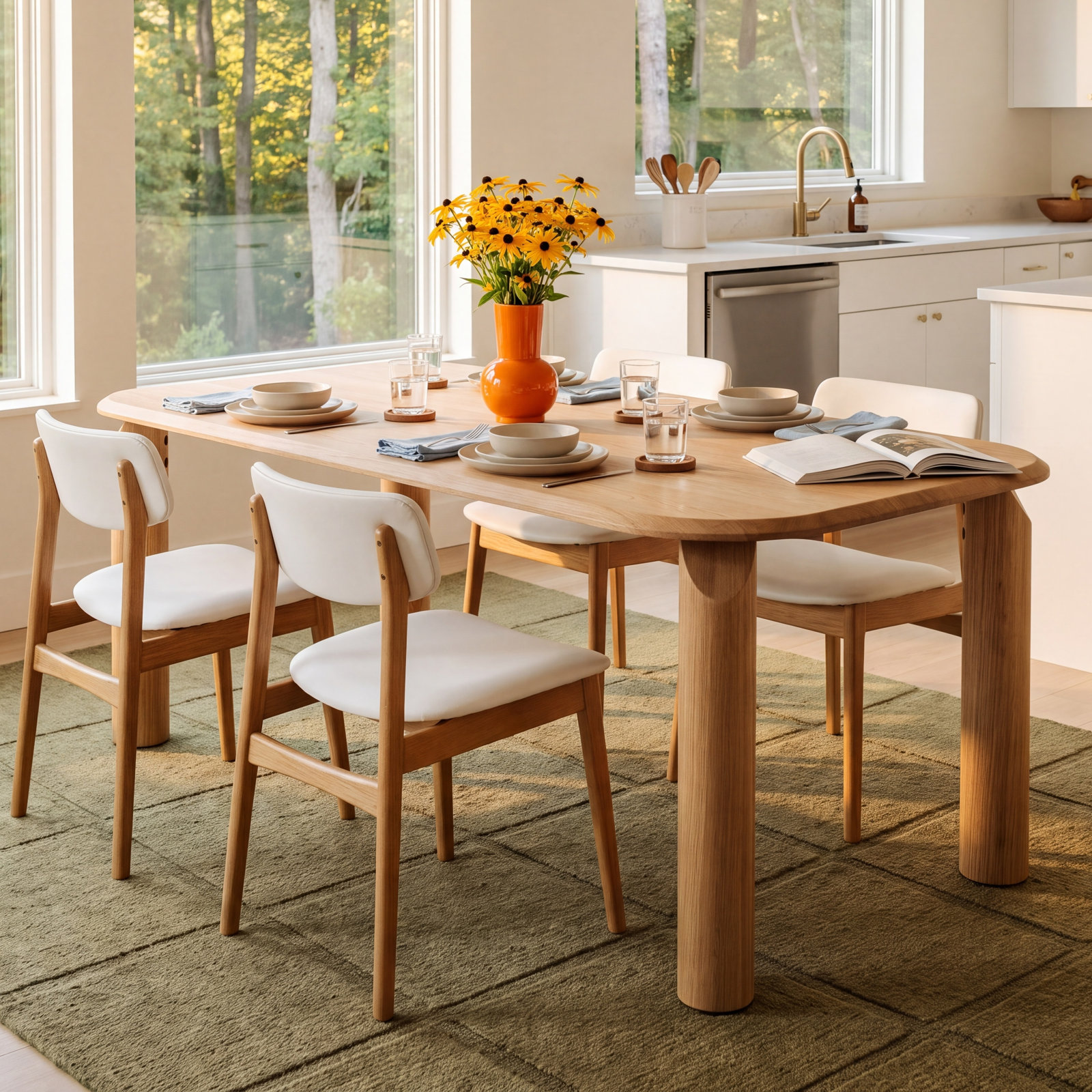 Dining Table, 30" H x 86.61" L x 39.37" W, Natural