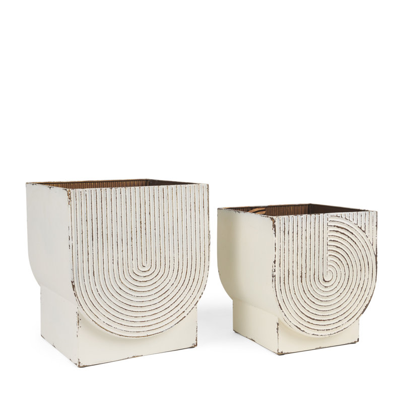 Ensemble de deux pots à fleurs rectangulaires en métal blanc de 20 onces