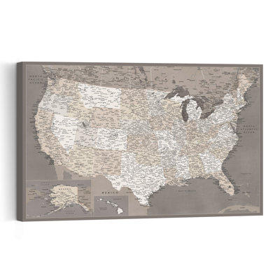 Vintage United States City Map Retro Vintage City Architecture Wall Art Print 1 Piece Wrapped Canvas Wall Art