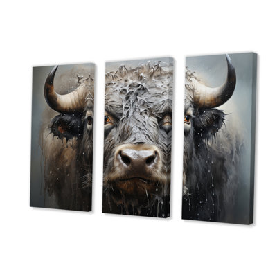 «Brown Buffalo Whispering Whiskers Pointillism on Canvas», reproduction de 3 pièces