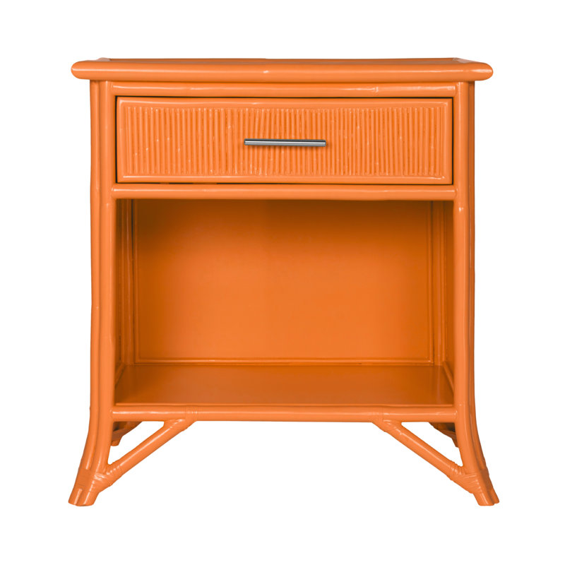 1 - Drawer Rattan Nightstand, Citrus Orange