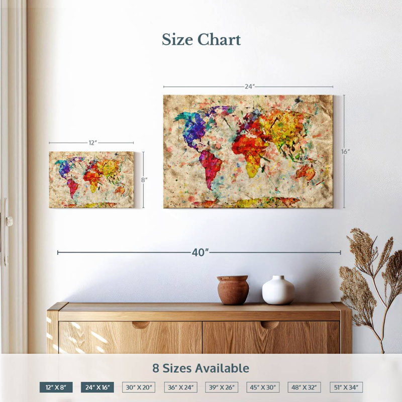 Aliaz Retro Expression World Map, 16" H x 24" W