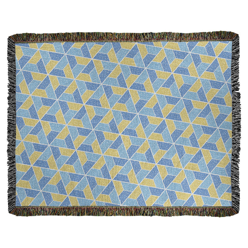 Couverture tissée Katelyn Elizabeth Trapezoids, l 50 po x L 60 po, Bleu / Jaune