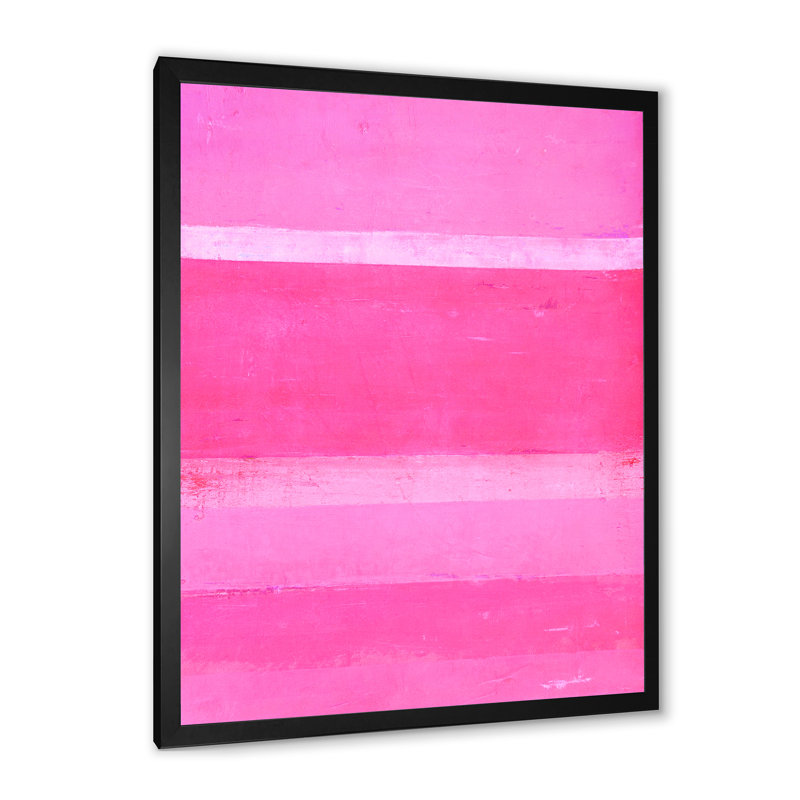 Bandes abstraites roses - peinture sur toile, Cadre noir, H 32 po x l 16 po x P 1 po