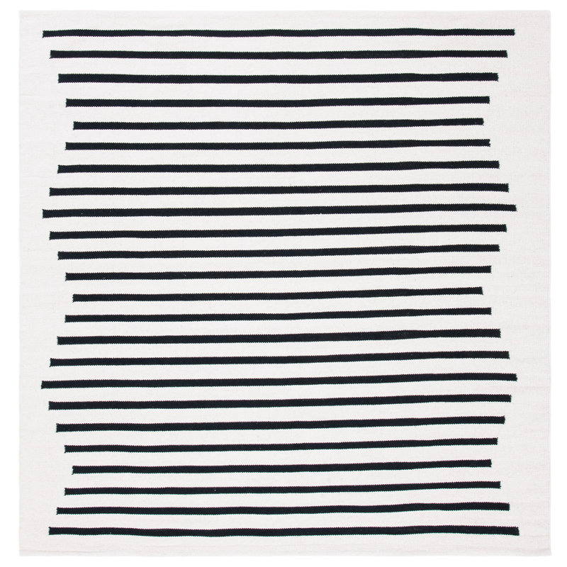 Mando Handmade Cotton Ivory/Black Rug, Square 1'6"