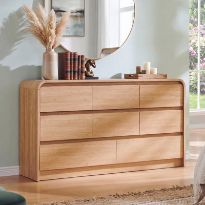 Modern 8 Drawers Dresser for Bedroom, 55" Wide Dressers & Chest of Drawers w/Curved Profile Design