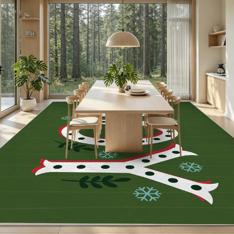 Tapis vert de Noël lavable à la machine à motif de lettres pour Noël, Rectangle 79 po x 118 po