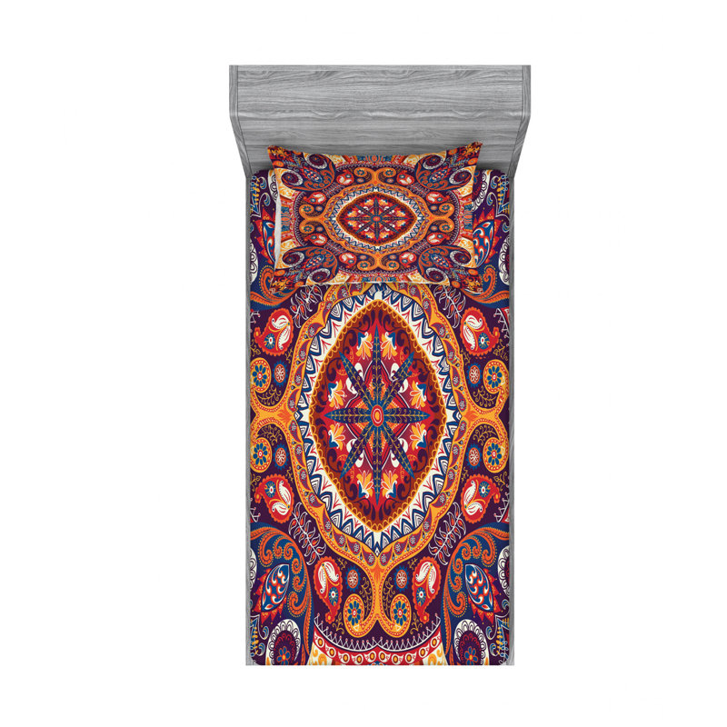 Ensemble de draps motif cachemire, Ensemble de draps pour lit simple TG + un drap-hou