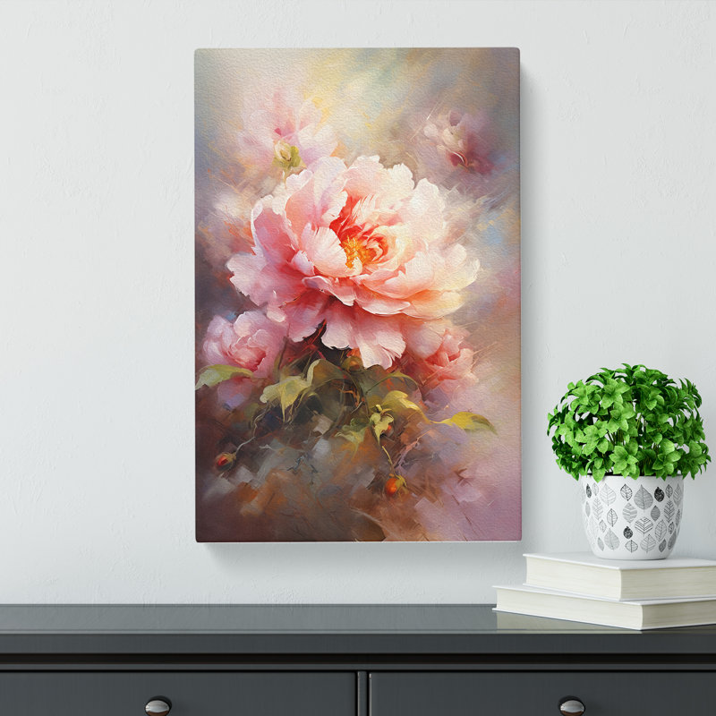 Peony Flower Impressionism - Wrapped Canvas Print, 76cm H x 50cm W x 3cm D