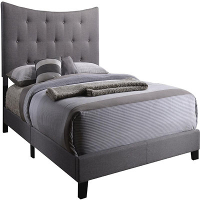Contemporain, style décontracté, grand lit en tissu gris, sommier requis
