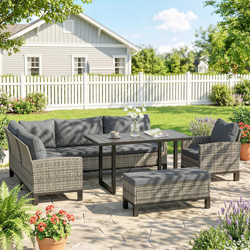 Outsunny 9 Seater Rattan Garden Furniture Corner Sofa Set Dark Grey