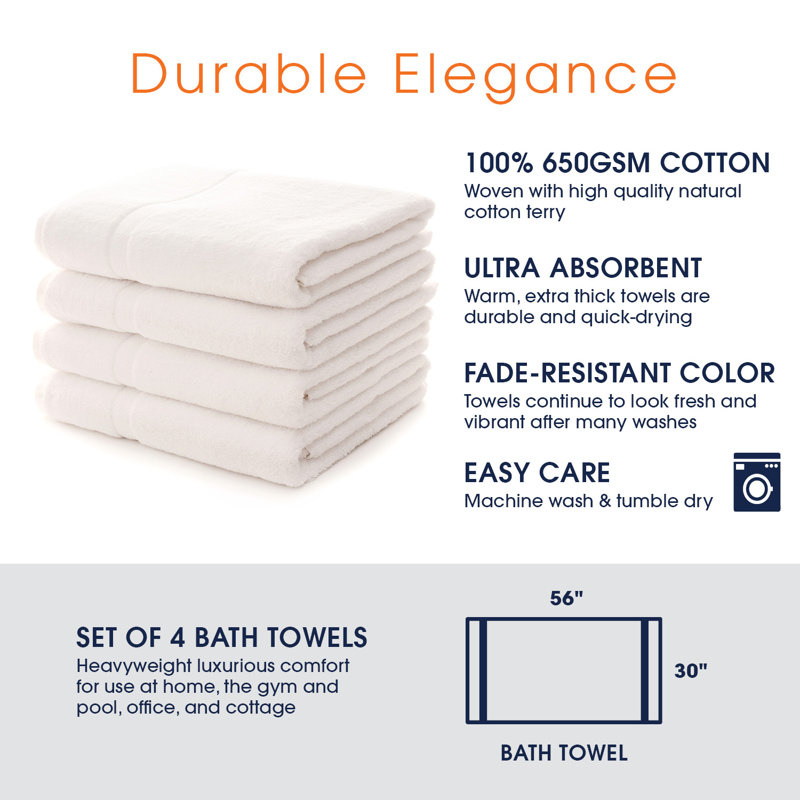 Ensemble de serviettes de bain 4 pièces 100% coton Harter, Blanc