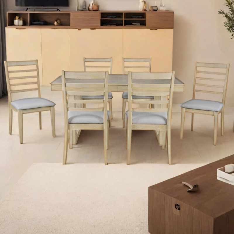 Ensemble de table de salle à manger 7 pièces 78 pouces et 6 chaises rembourrées , Beige