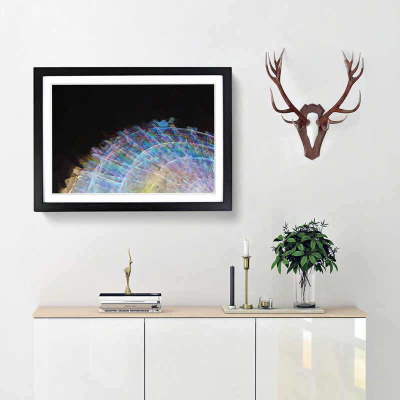 Lights of the Ferris Wheel in Abstract - Picture Frame Painting Print, 36cm H x 48cm W x 2cm D, Black Framed