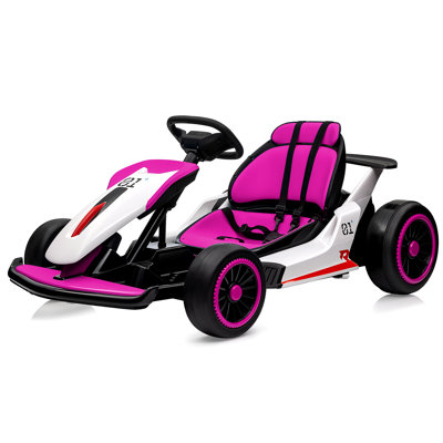 24v Electric Go Kart for Kids 6-12 Years Old, Battery Powered Drifting Ride-on Car with Powerful Motor, Slow Start, Built-in Music, Safety Belt, and Max Load 110Lbs,Pink