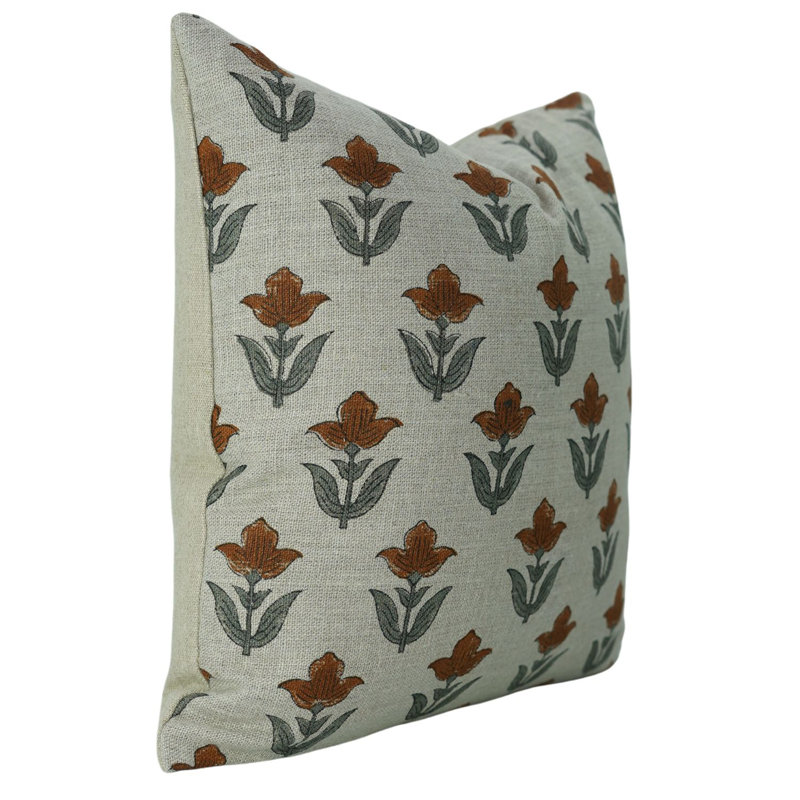 Housse de coussin en lin épais Fab Fabine, jeté, imprimé bloc (tulipe, brun), H 20 po x l 12 po, Forme rectangulaire