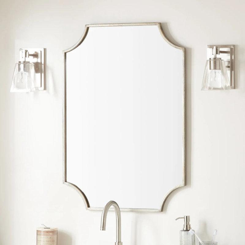 Antique Silver Rectangular Metal Framed Bathroom Vanity Mirror