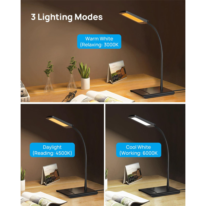 Desk Lamp, Bright Dimmable Eye-Caring Table Lamp, 3 Color Modes 7 Brightness Levels, Flexible Gooseneck, Touch Control, Memory Function, Desk Light For Home Office Dorm Room Essentials