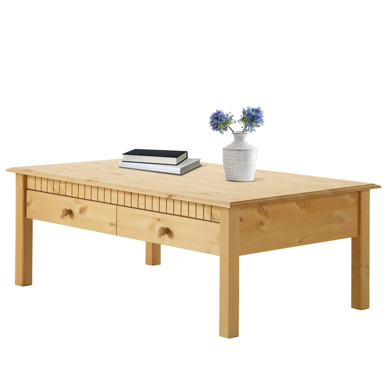 Yassine Solid Wood Four Leg Coffee Table with Storage, Stain Wax