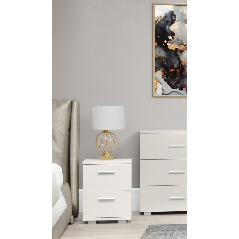 Domnique White 2 Drawer Bedside Table