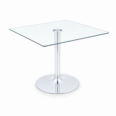 Modern Square Glass Dining Table with Single Column Base for 2 to 4