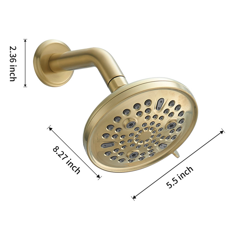 Modern 8-Spray Patterns With 1.8 GPM 6 In. Wall Mount Rain Fixed Shower Head, Brushed Titanium
