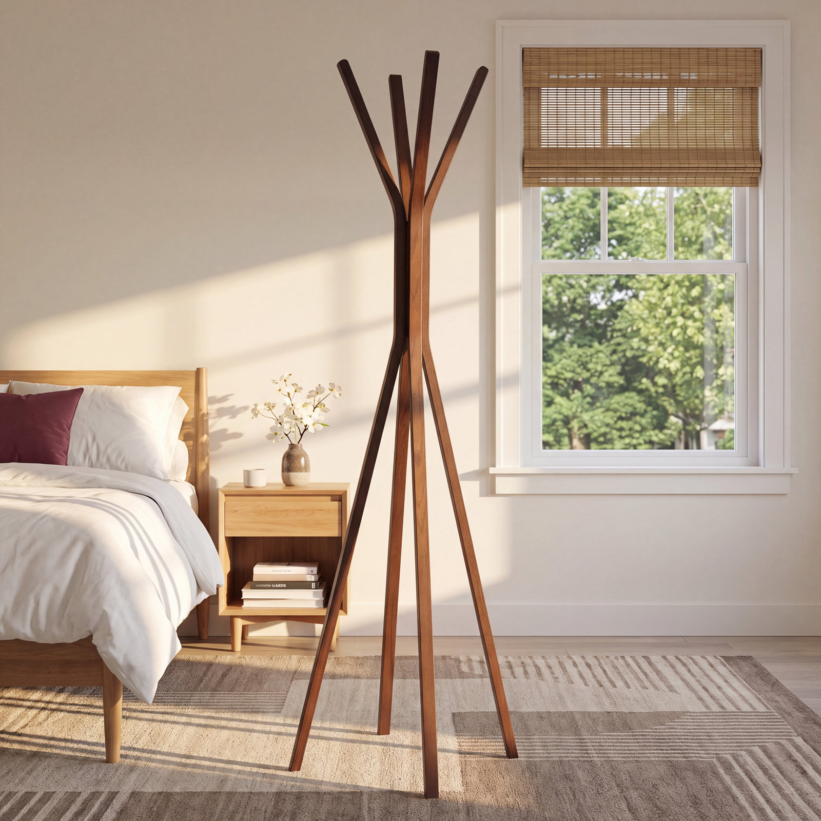 Glynis 4 - Hook Freestanding Coat Rack, Walnut
