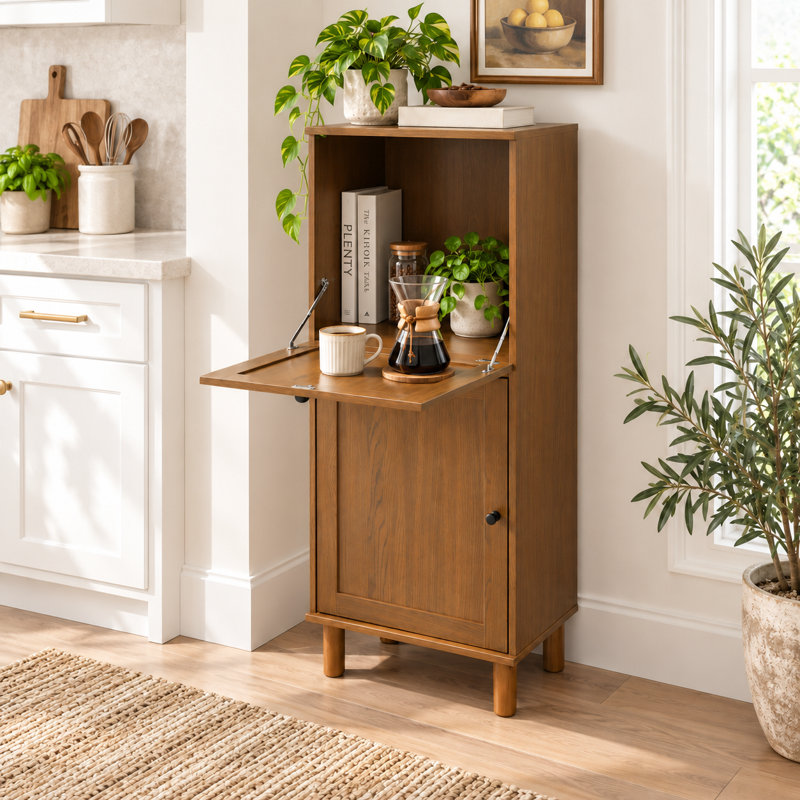 Armoire de rangement secrétaire avec bureau rabattable, 1 porte et tablette intérieure, brun noyer