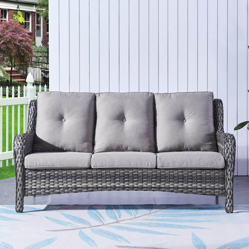 Tonry 75" Wide Outdoor Patio Sofa with Cushions, Gray, Gray