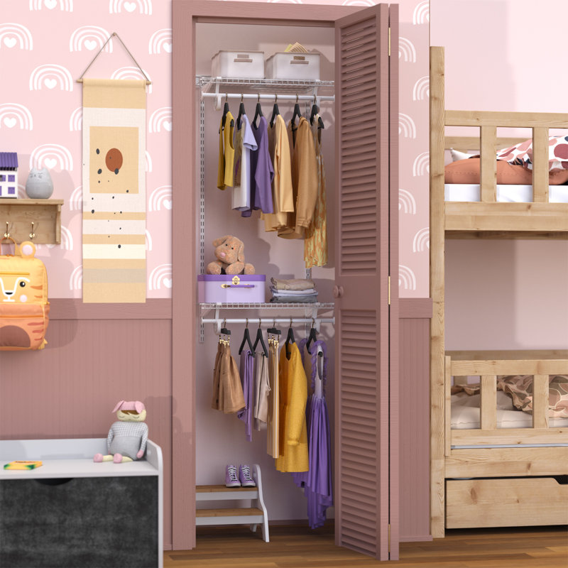 Adjustable ShelfTrack Wardrobe System and Clothes Rail Storage up to 1.2m Wide White Wire Heavy Duty Shelves With Closet Rails